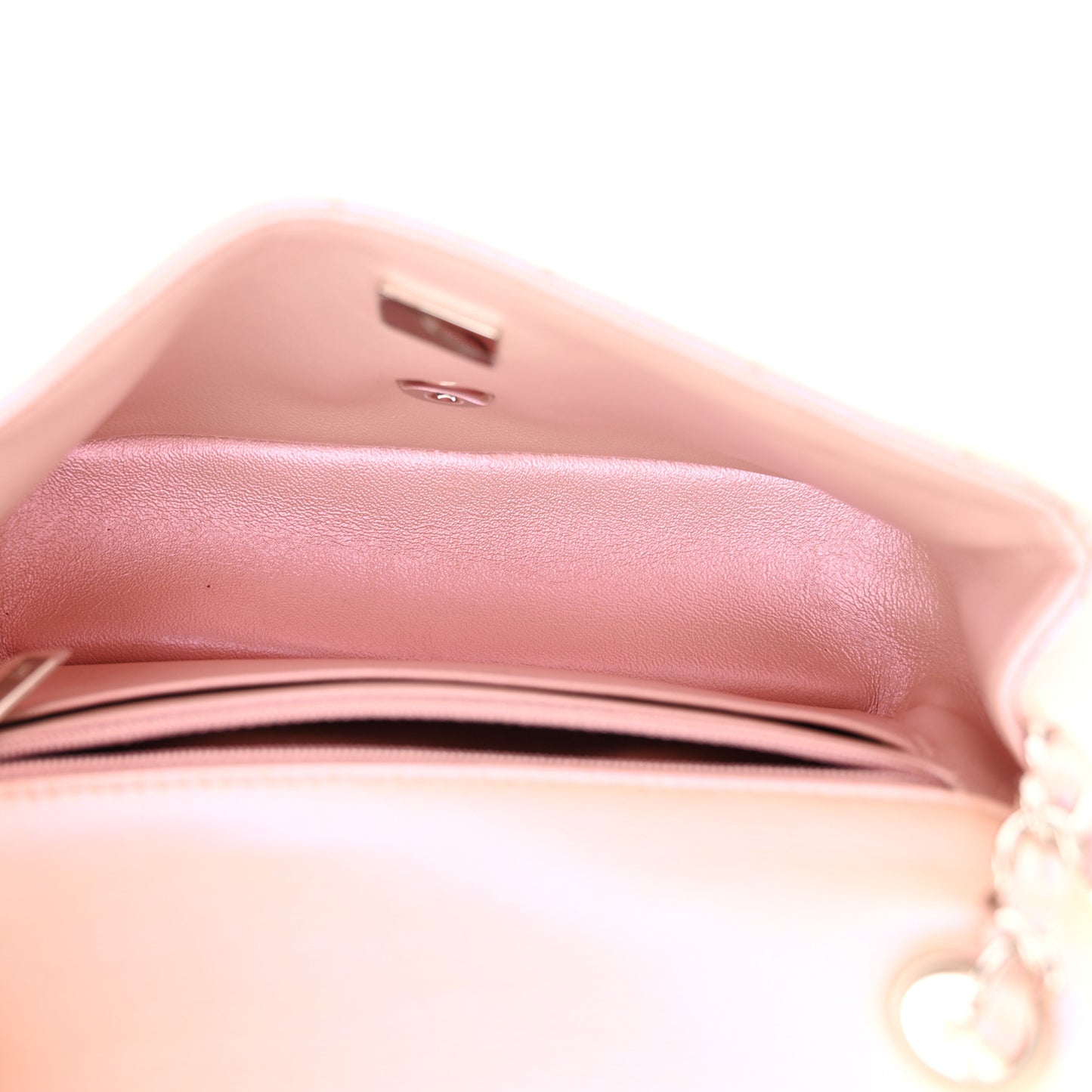 Iridescent Calfskin Quilted Mini Rectangular Flap Pink