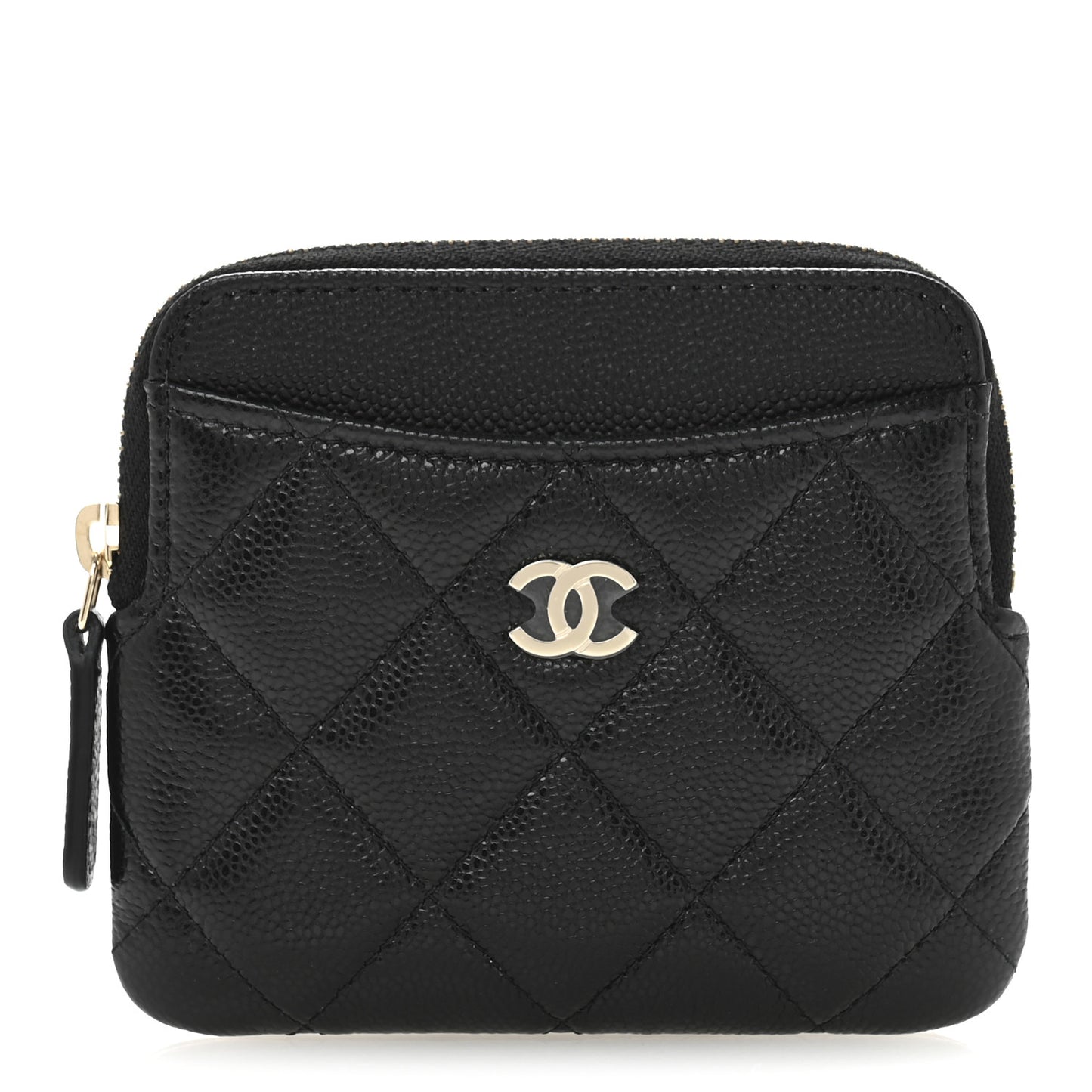 Caviar Quilted Zip Card Holder Wallet Black