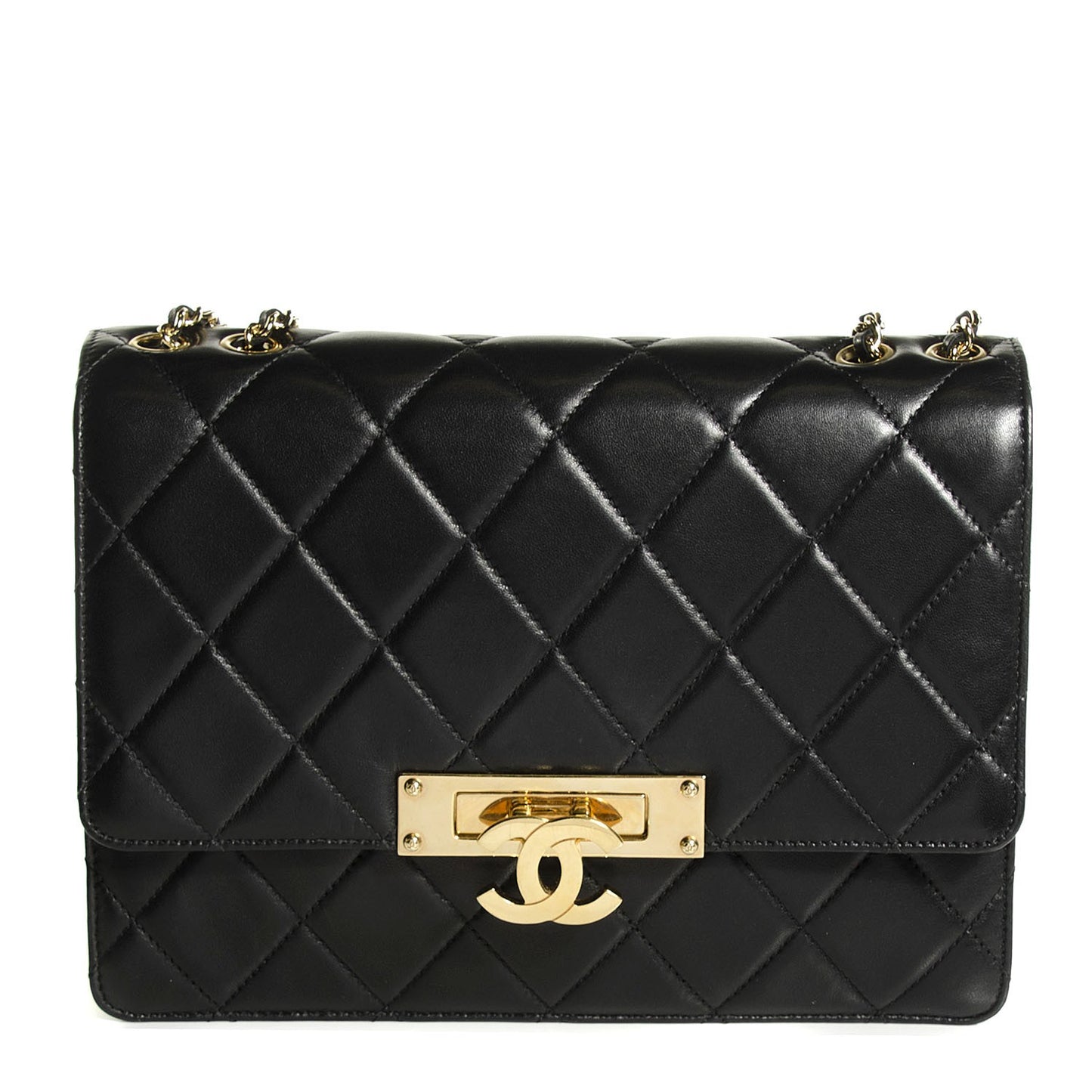 Lambskin Quilted Medium Golden Class Flap Black