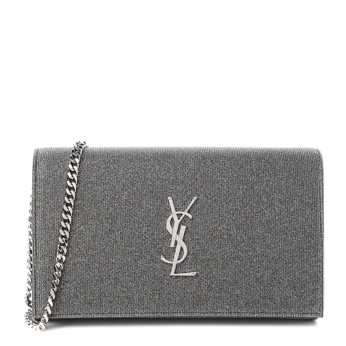 Metallic Sparkle Fabric Monogram Chain Wallet Anthracite