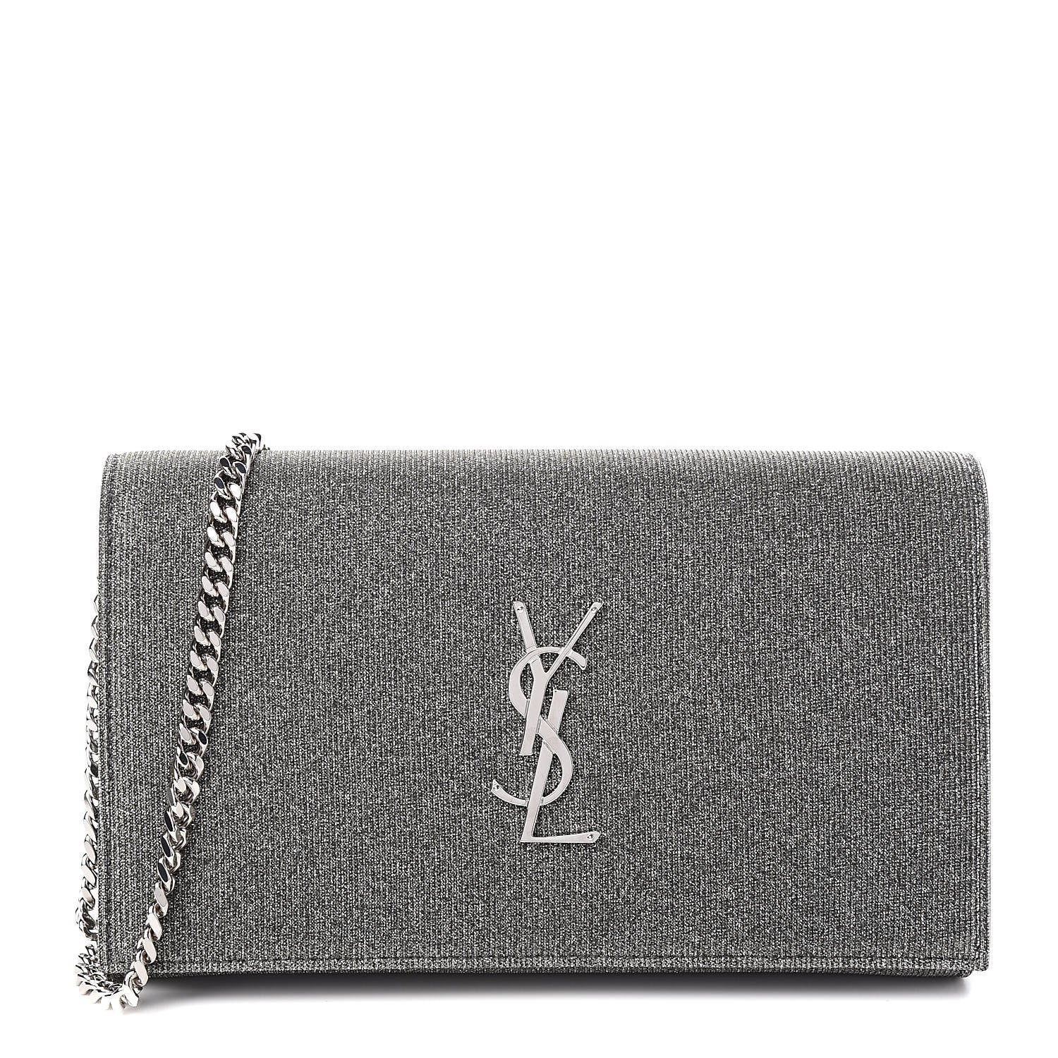 Saint Laurent Metallic Sparkle Fabric Monogram Chain Wallet Anthracite 1 of 9