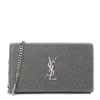 Saint Laurent Metallic Sparkle Fabric Monogram Chain Wallet Anthracite 1 of 9