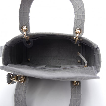 Christian Dior Canvas Embroidered Cannage Medium Lady D-Lite Stone Gray 5 of 10