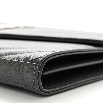 Saint Laurent Grain De Poudre Matelasse Chevron Monogram Chain Wallet Oyster Grey 9 of 10