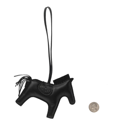 Hermes Milo Lambskin Matte Alligator Touch Grigri Rodeo Horse Bag Charm MM So Black 2 of 5
