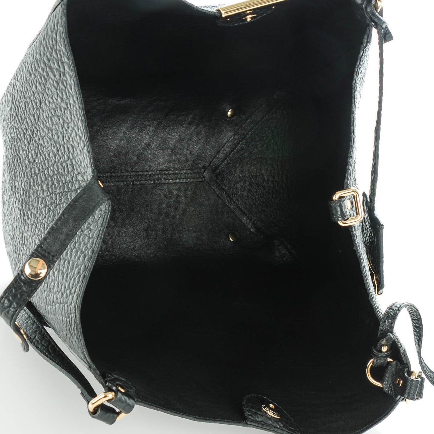 Signature Grain Calfskin Check Embossed Small Canter Tote Black