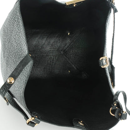 Burberry Signature Grain Calfskin Check Embossed Small Canter Tote Black 6 of 9