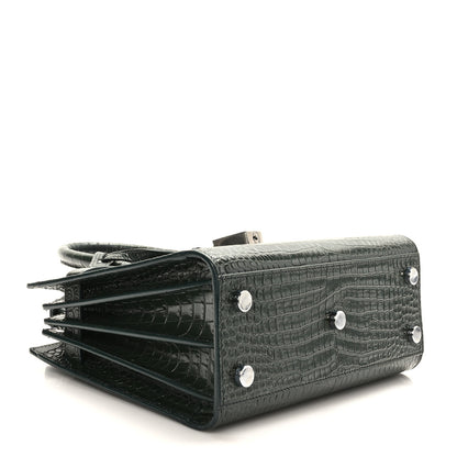 Saint Laurent Calfskin Crocodile Embossed Nano Sac De Jour Dark Green 7 of 20