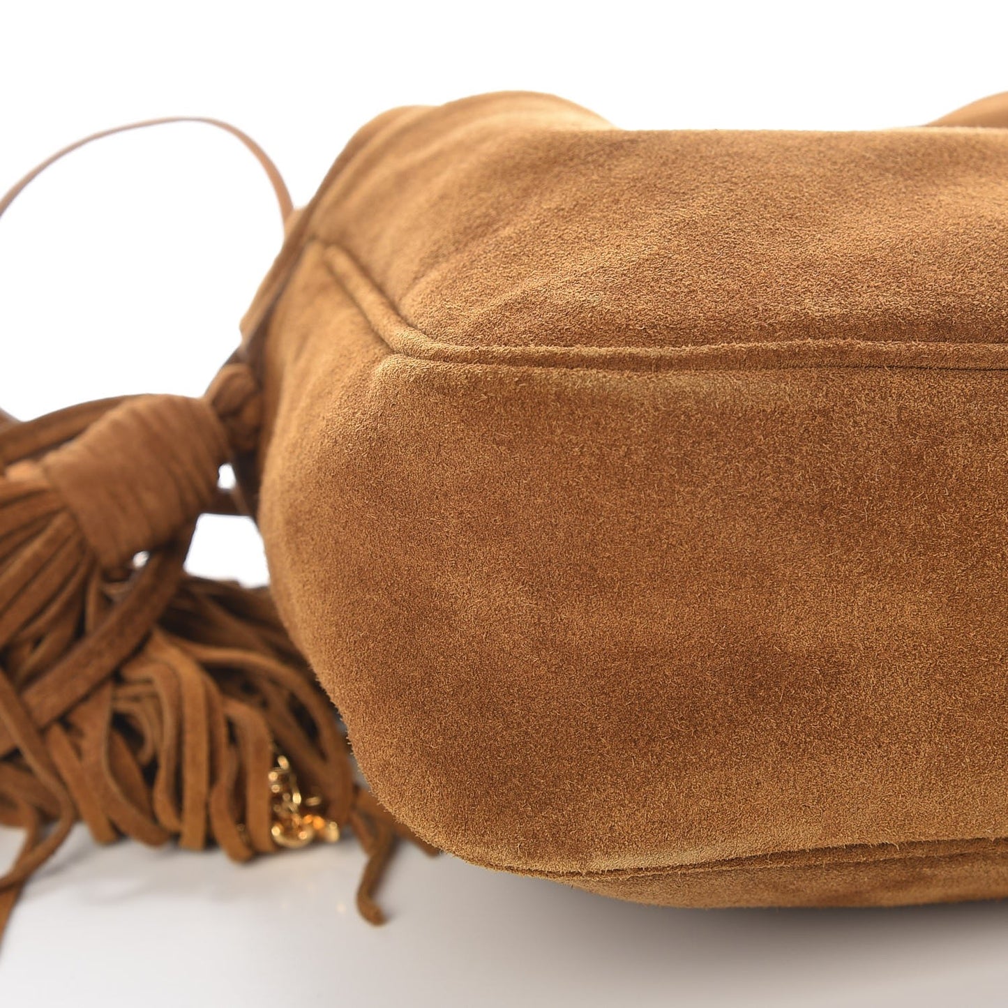 Suede Calfskin Fringe Bucket Light Ochre