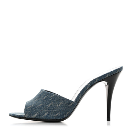 Saint Laurent Denim Monogram La 16 Mule Sandals 38.5 Blue Jeans 1 of 10