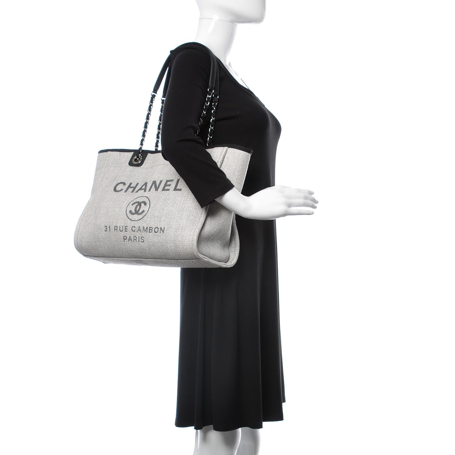 Chanel Woven Straw Raffia Small Deauville Tote Grey 2 of 9