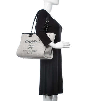 Chanel Woven Straw Raffia Small Deauville Tote Grey 2 of 9