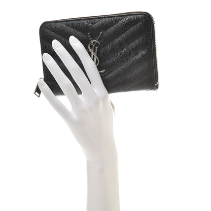 Saint Laurent Grain De Poudre Matelasse Chevron Monogram Zip Around Wallet Earth 2 of 8