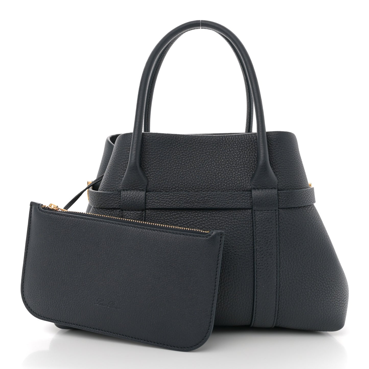 Grained Calfskin Small Ghiera Shopper Tote Blue Navy