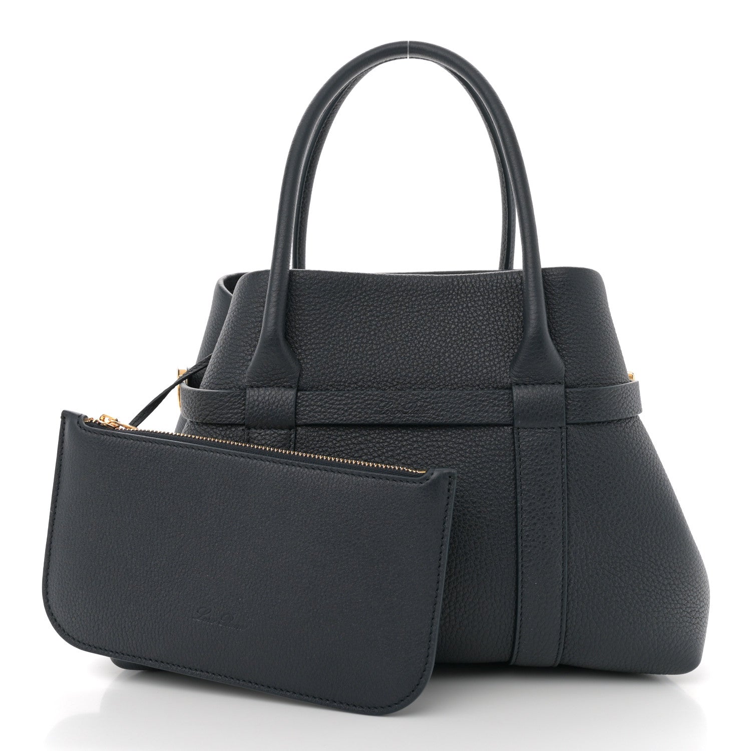Loro Piana Grained Calfskin Small Ghiera Shopper Tote Blue Navy 3 of 10