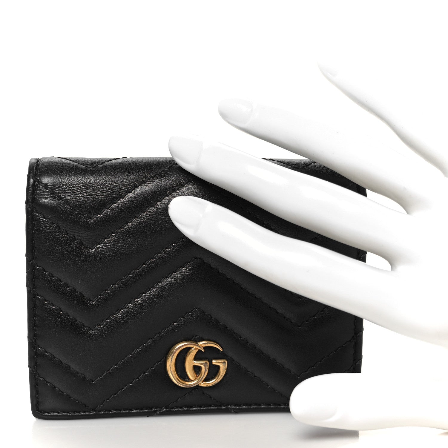 Gucci Calfskin Matelasse GG Marmont Card Case Wallet Black 2 of 8