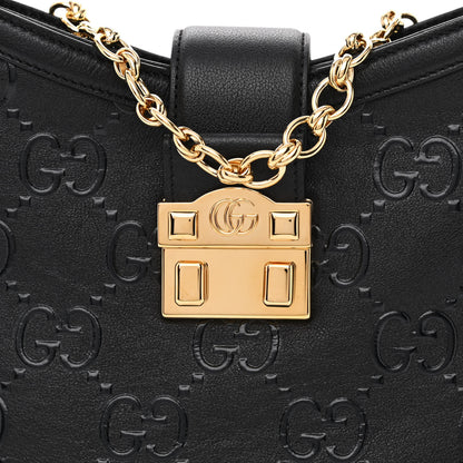 Gucci Wonka Grain Calfskin GG Monogram Debossed Small Padlock Shoulder Bag Black 8 of 10