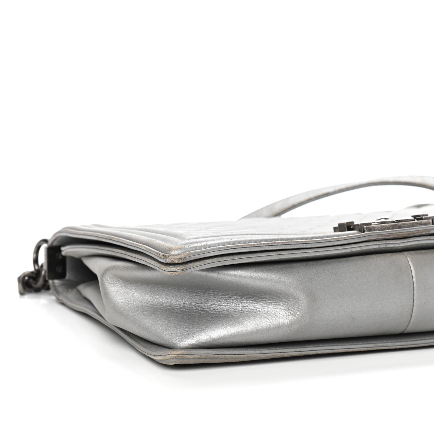 Metallic Calfskin Quilted Large Boy Flap Silver