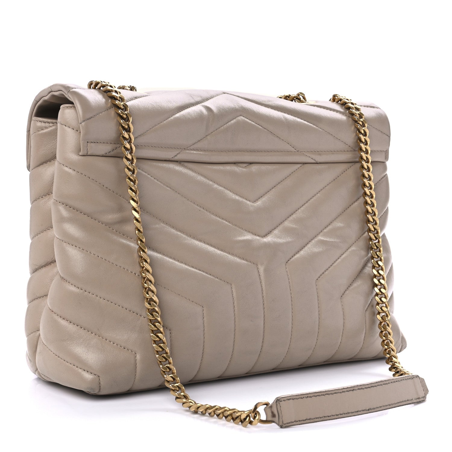 Saint Laurent Calfskin Y Quilted Monogram Medium Loulou Chain Satchel Dark Beige 3 of 10