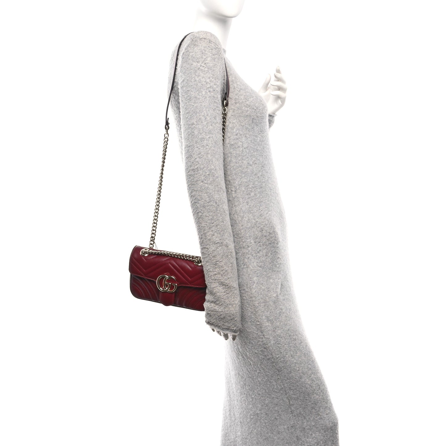 Calfskin Matelasse Small GG Marmont Shoulder Bag Rosso Ancora Red