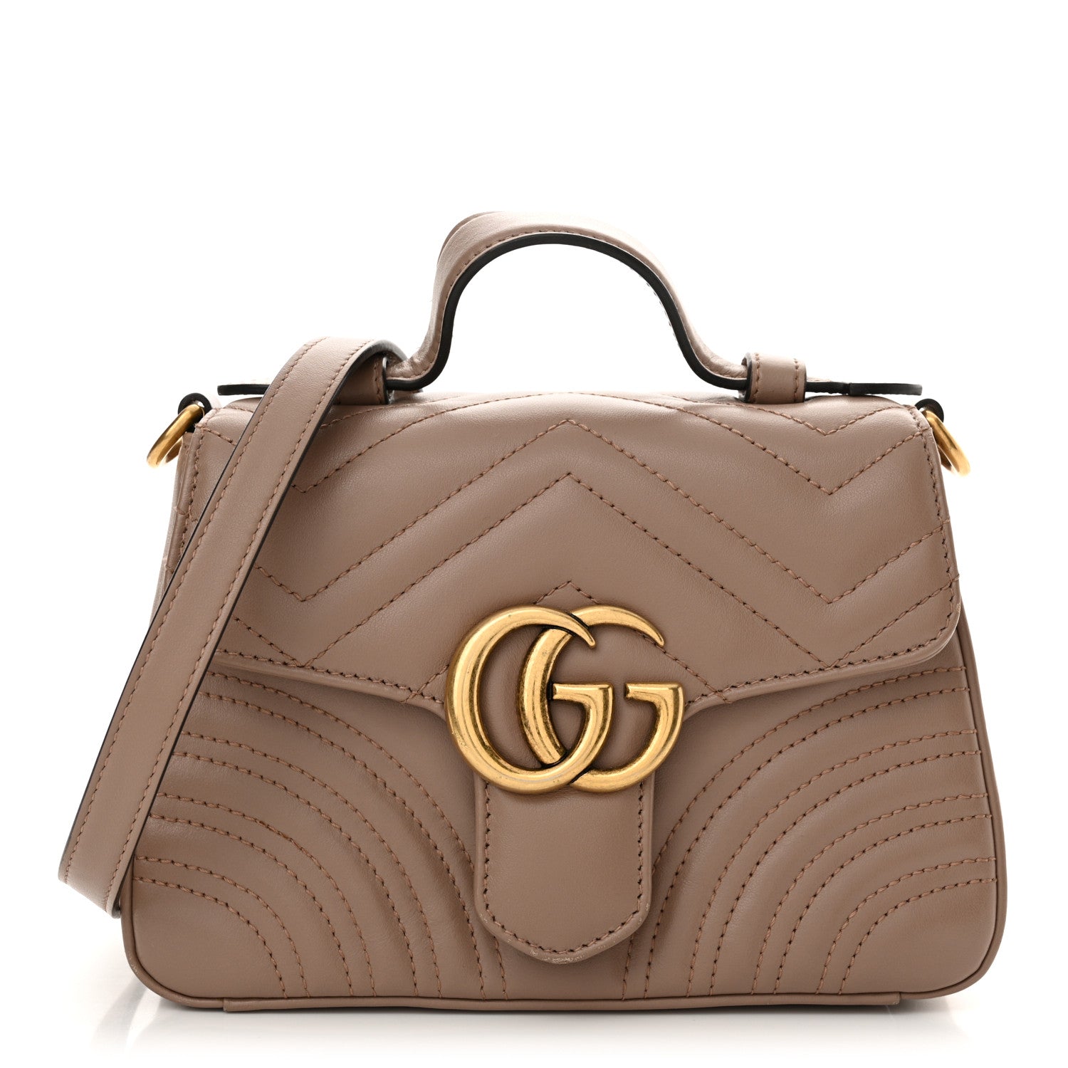 Gucci Calfskin Matelasse Mini GG Marmont Top Handle Shoulder Bag Porcelain Rose 1 of 16