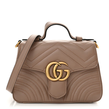 Gucci Calfskin Matelasse Mini GG Marmont Top Handle Shoulder Bag Porcelain Rose 1 of 16