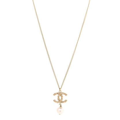 Chanel Crystal Pearl Twisted CC Pendant Necklace Gold 1 of 5