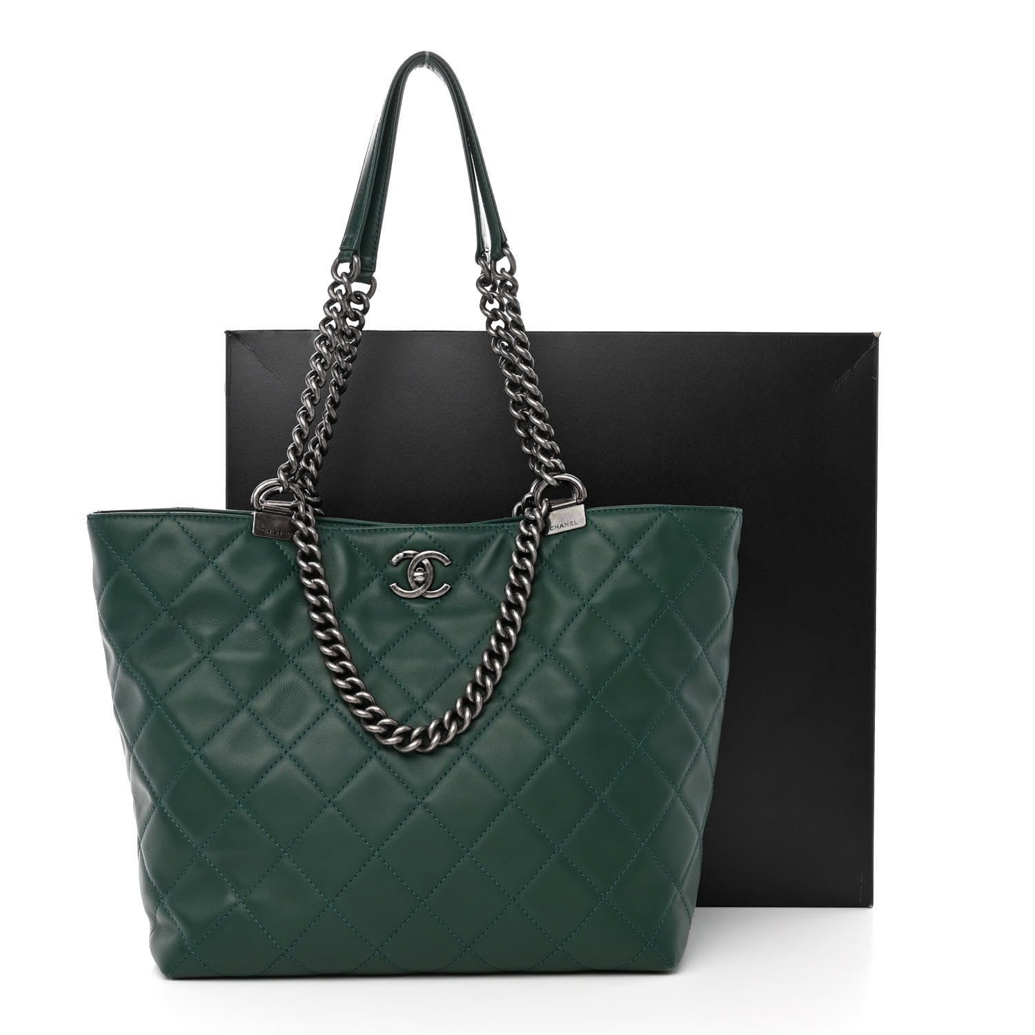 Chanel Calfskin Quilted Large Shopping In Chains Tote Green 14 of 14