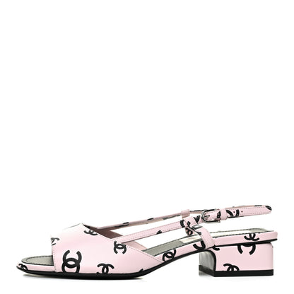 Chanel Printed Lambskin Coco Beach Sligback Sandals 37.5 Light Pink Black 1 of 8
