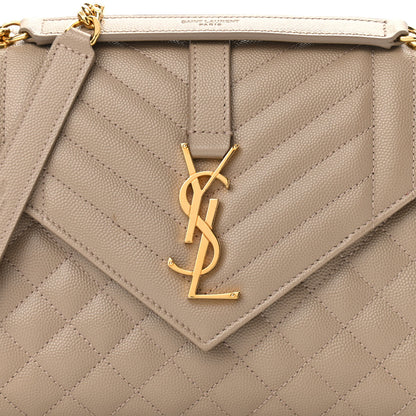Saint Laurent Grain De Poudre Textured Mixed Matelasse Medium Triquilt Monogram Satchel Dark Beige 6 of 10