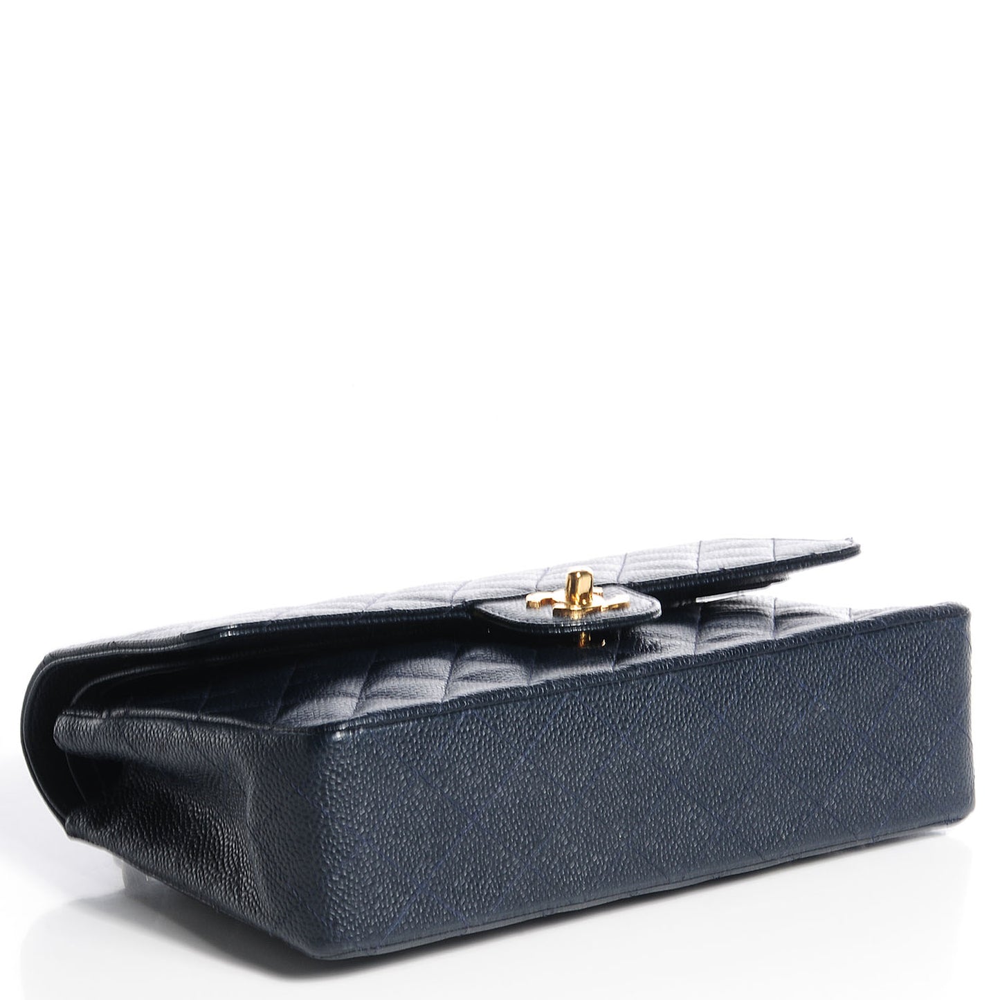 Caviar Medium Double Flap Navy Blue