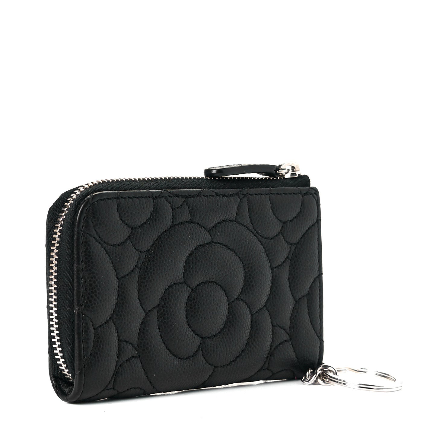 Caviar Camellia Embossed Key Holder Case Black