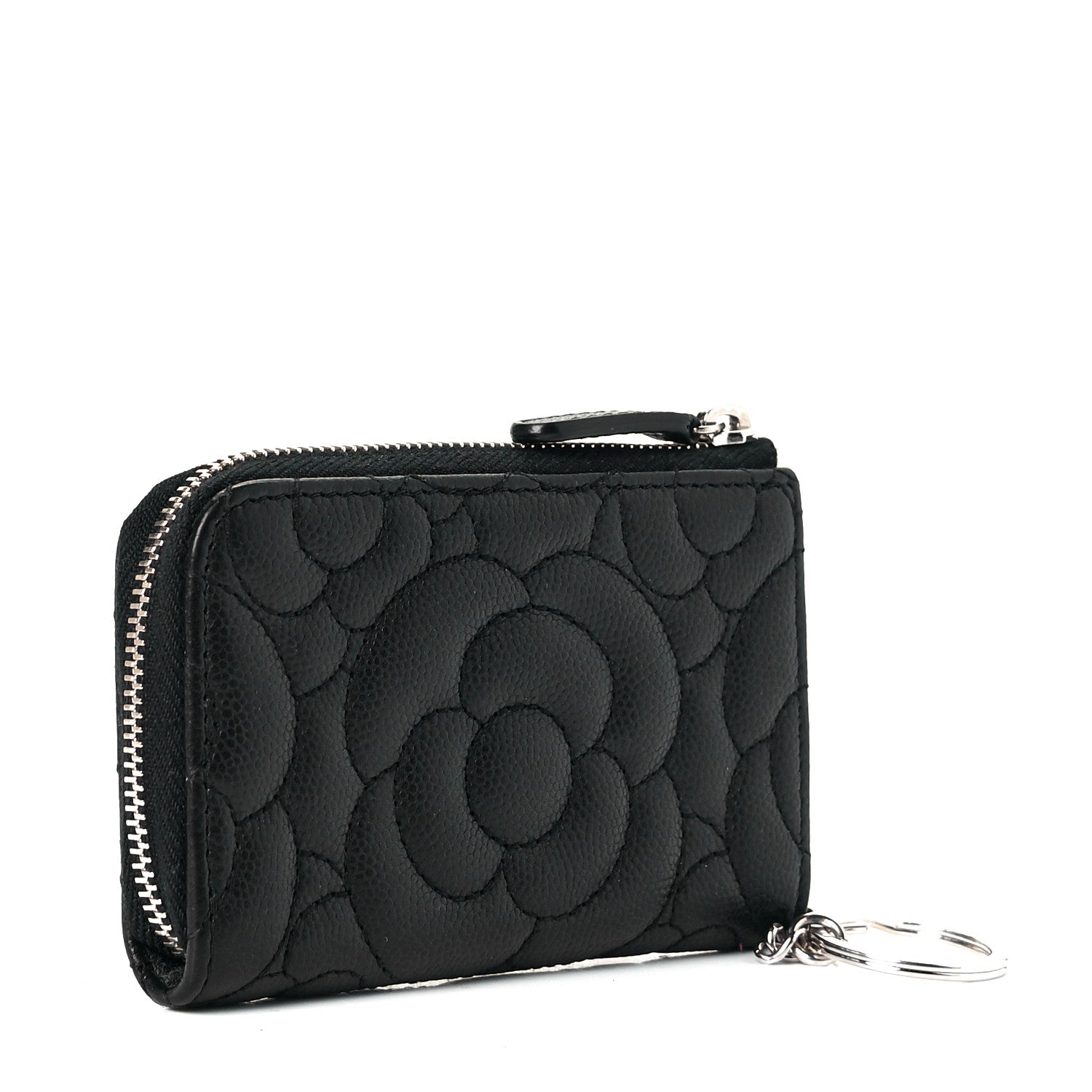 Chanel Caviar Camellia Embossed Key Holder Case Black 2 of 7