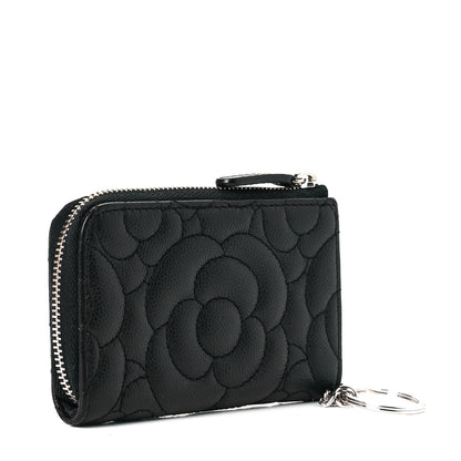 Chanel Caviar Camellia Embossed Key Holder Case Black 2 of 7