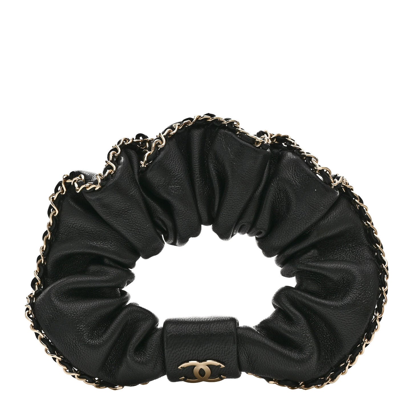 Lambskin Chain CC Hair Scrunchie Black Gold
