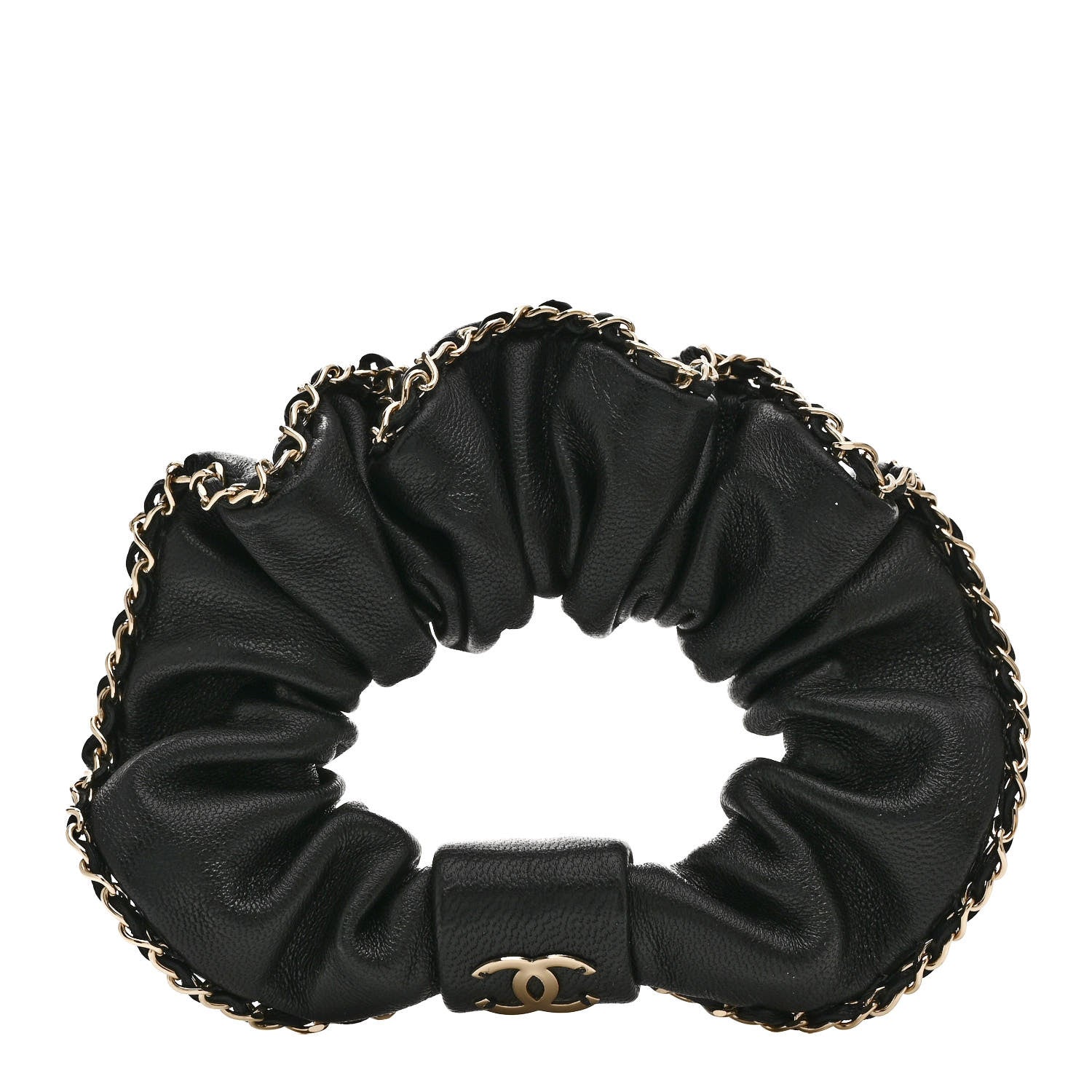 Chanel Lambskin Chain CC Hair Scrunchie Black Gold 1 of 5