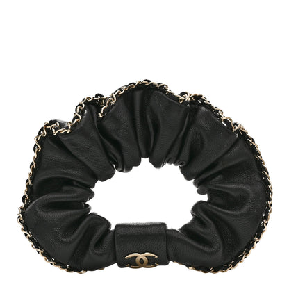 Chanel Lambskin Chain CC Hair Scrunchie Black Gold 1 of 5