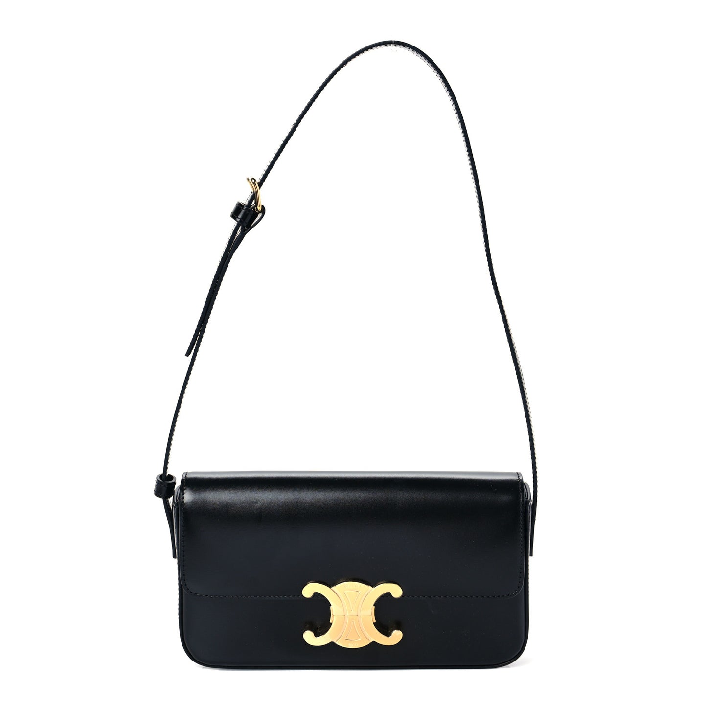 Shiny Calfskin Triomphe Shoulder Bag Black