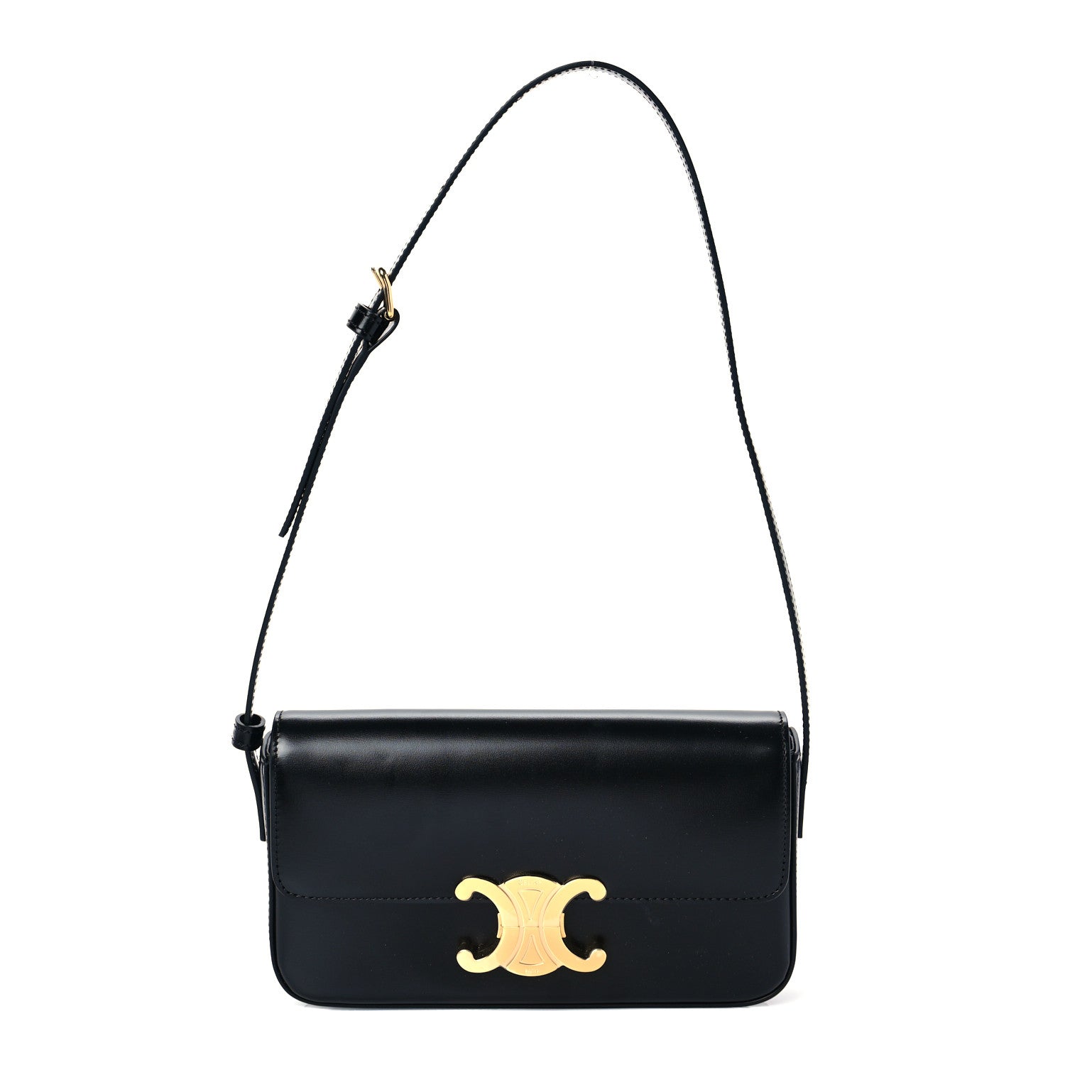 Celine Shiny Calfskin Triomphe Shoulder Bag Black 1 of 9