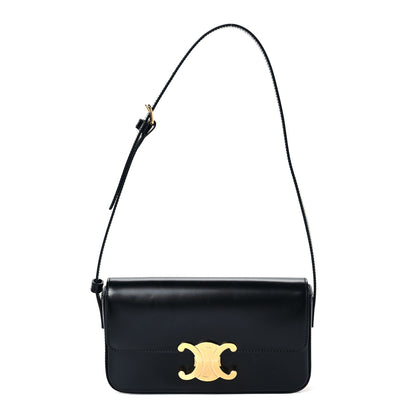 Celine Shiny Calfskin Triomphe Shoulder Bag Black 1 of 9