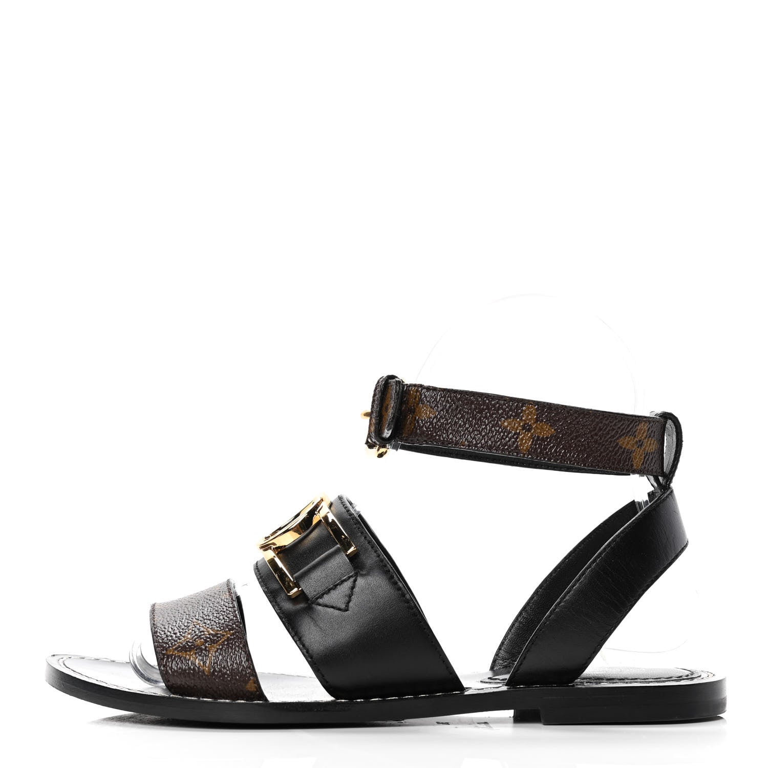 Louis Vuitton Monogram Calfskin Academy Flat Sandals 36 Black 1 of 5