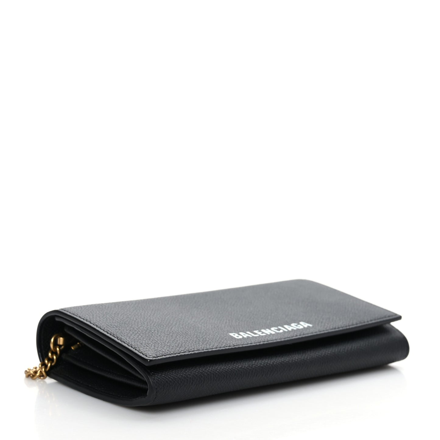 Signature Grained Calfskin Logo Ville Continental Wallet on Chain Black