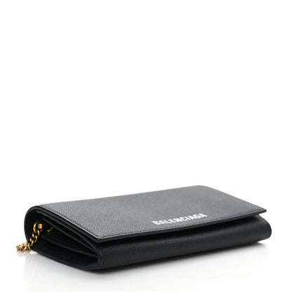 Balenciaga Signature Grained Calfskin Logo Ville Continental Wallet on Chain Black 4 of 8