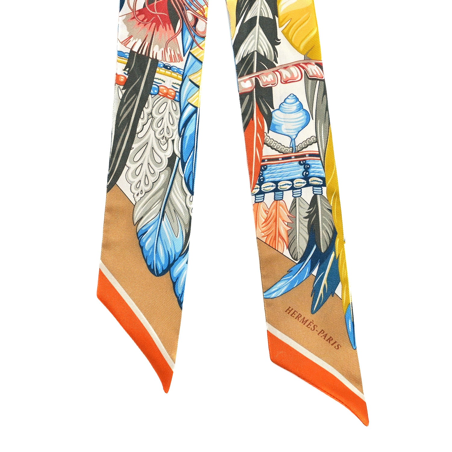 Hermes Silk La Danse Pacifique Twilly Jaune D'Or Kaki Orange 2 of 5