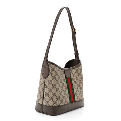 Gucci GG Supreme Monogram Textured Dollar Calfskin Web Small Ophidia Bucket Shoulder Bag Beige Ebony New Acero 3 of 10