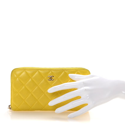 Chanel Lambskin Quilted Large Gusset Zip Around Wallet Yellow 2 of 9