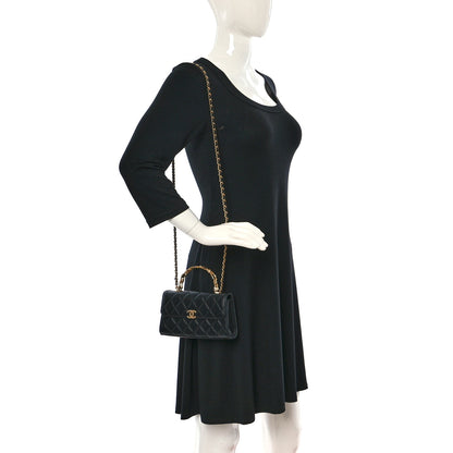 Chanel Lambskin Enamel Quilted Top Handle Flap Phone Holder With Chain Black 2 of 12