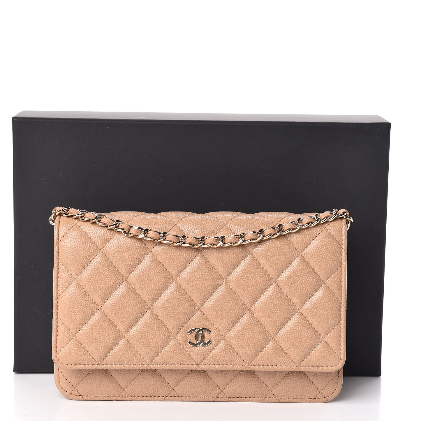 Caviar Quilted Wallet On Chain WOC Beige
