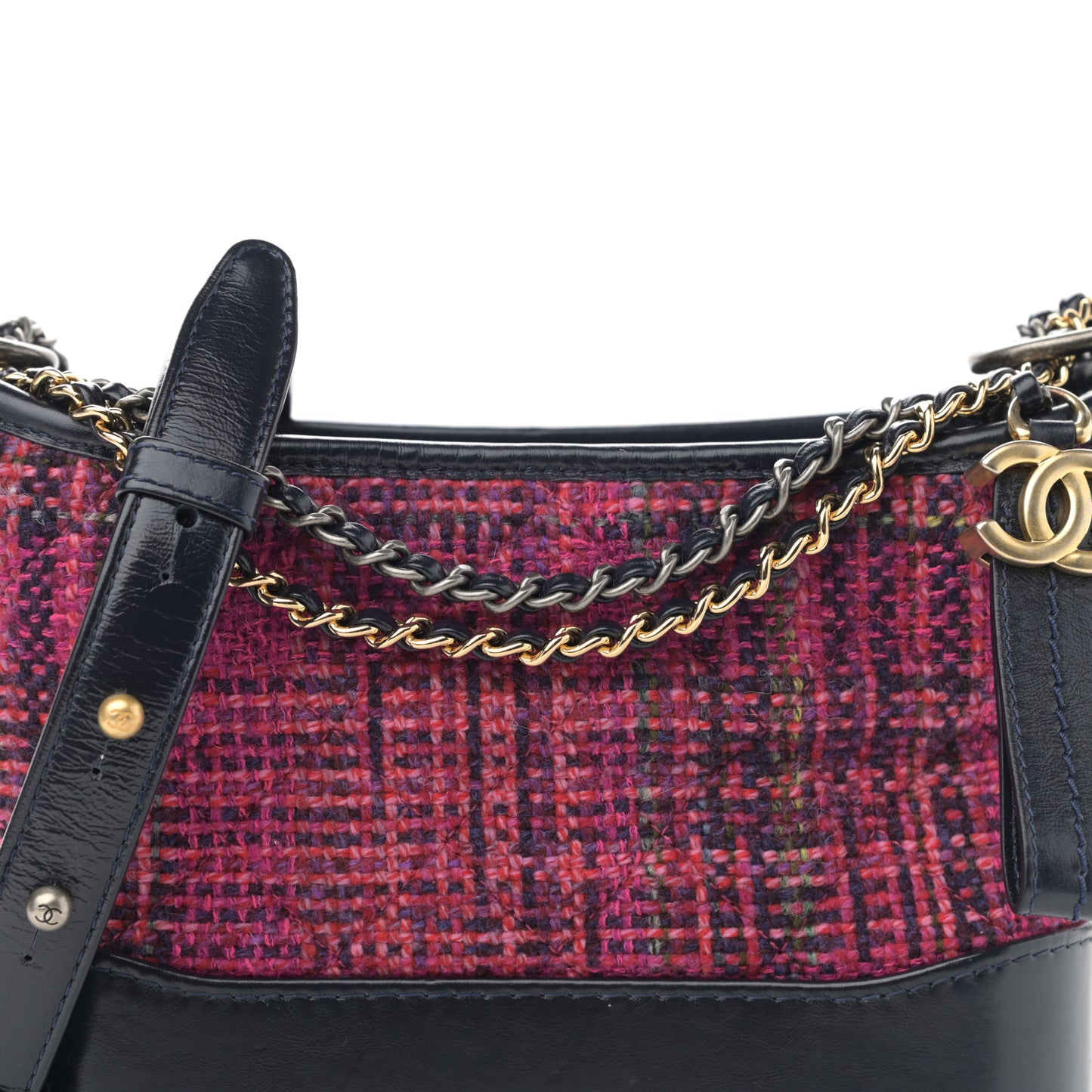 Tweed Calfskin Small Gabrielle Hobo Dark Navy