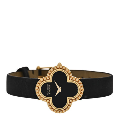 Van Cleef & Arpels 18K Yellow Gold Satin Onyx 26mm Alhambra Quartz Watch 2 of 5